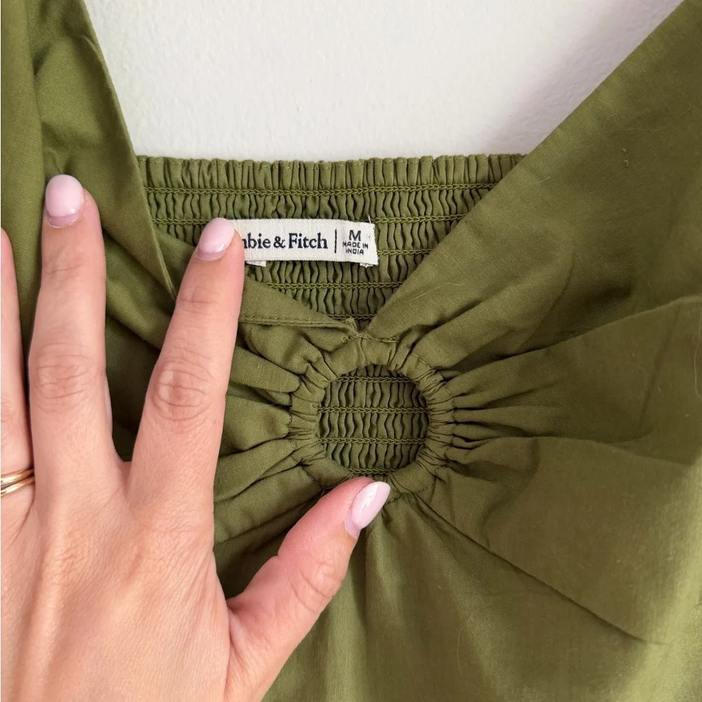 Abercrombie & Fitch Olive Green Puff Sleeve Crop Top